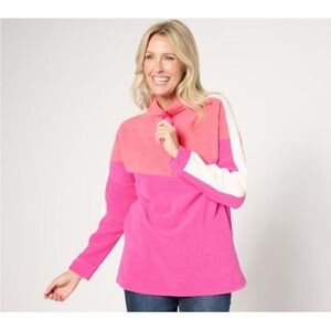 Belle by Kim Gravel Women's Top Sz L Tri Color Block Fleece Half Pink